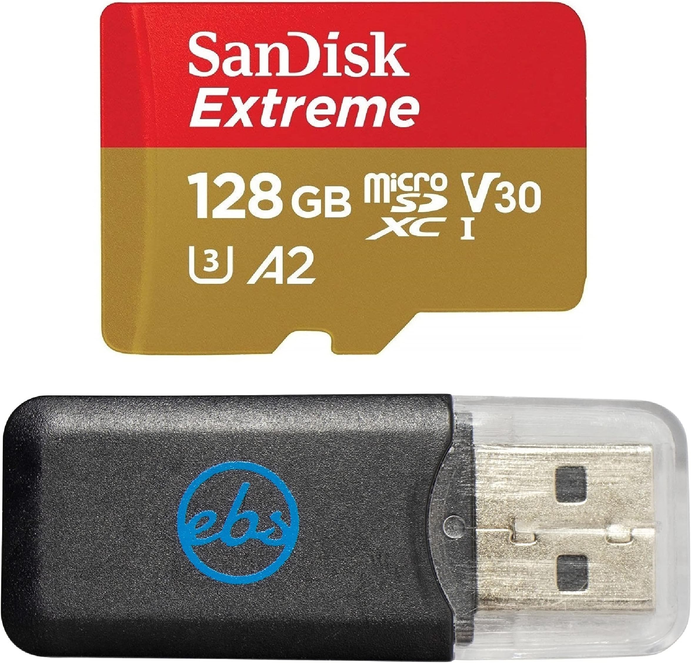 SanDisk MicroSD Extreme 128GB Memory Card Works with GoPro Action Camera Hero 11 Black, Hero11 Black Mini (SDSQXAA-128G-GN6MN) A2 V30 U3 Bundle with 1 Everything But Stromboli Micro SDXC Card Reader