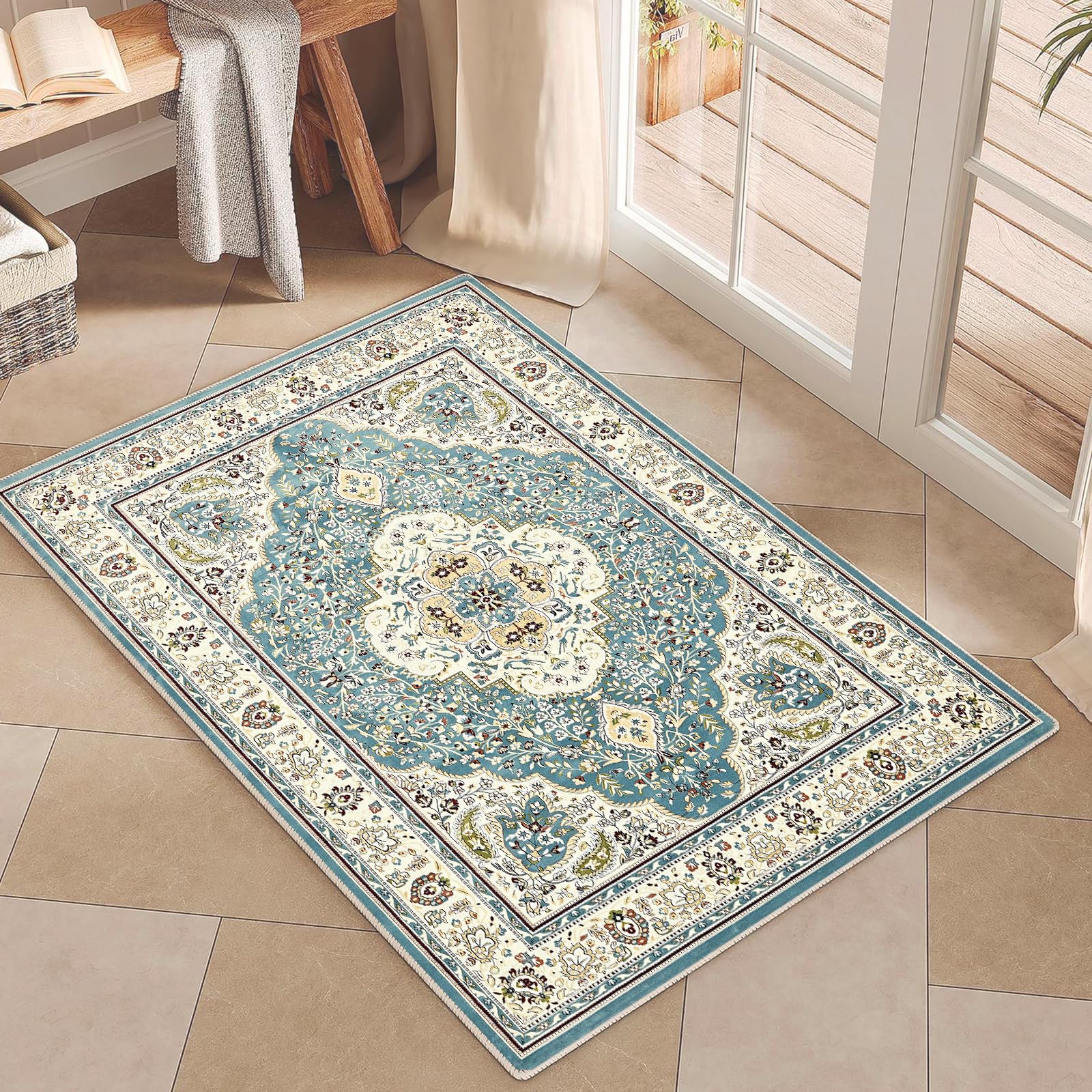 WYLWLS Area Rug 2x3, Machine Washable Small Non-Slip Low Pile Area Rug for Entryway, Hallway, Indoor and Kitchen, Boho/Modern/Vintage Styles