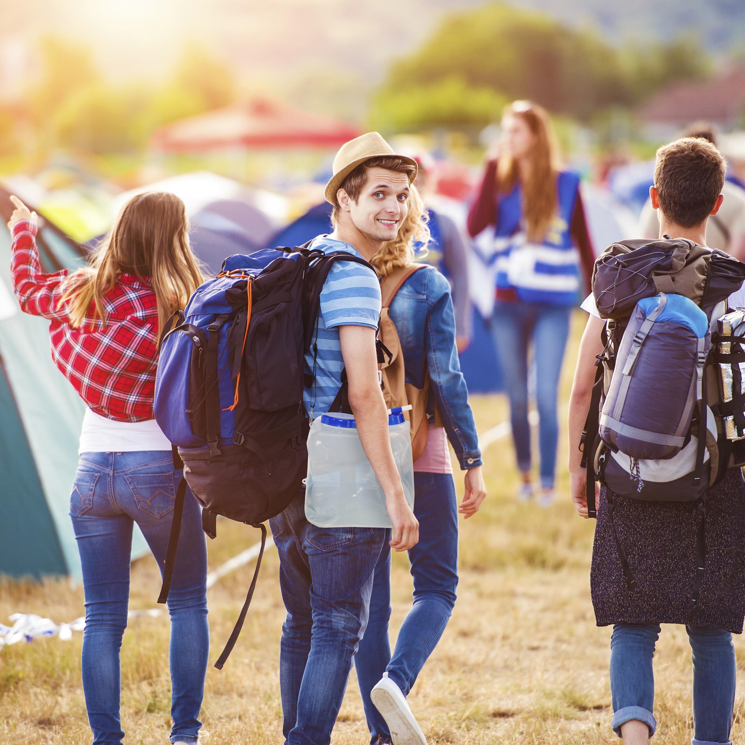 relaxdays Tanica Pieghevole, Set 2X Contenitore Acqua Potabile, Coperchio & Rubinetto,Tracolla,15L,Senza BPA,Trasparente