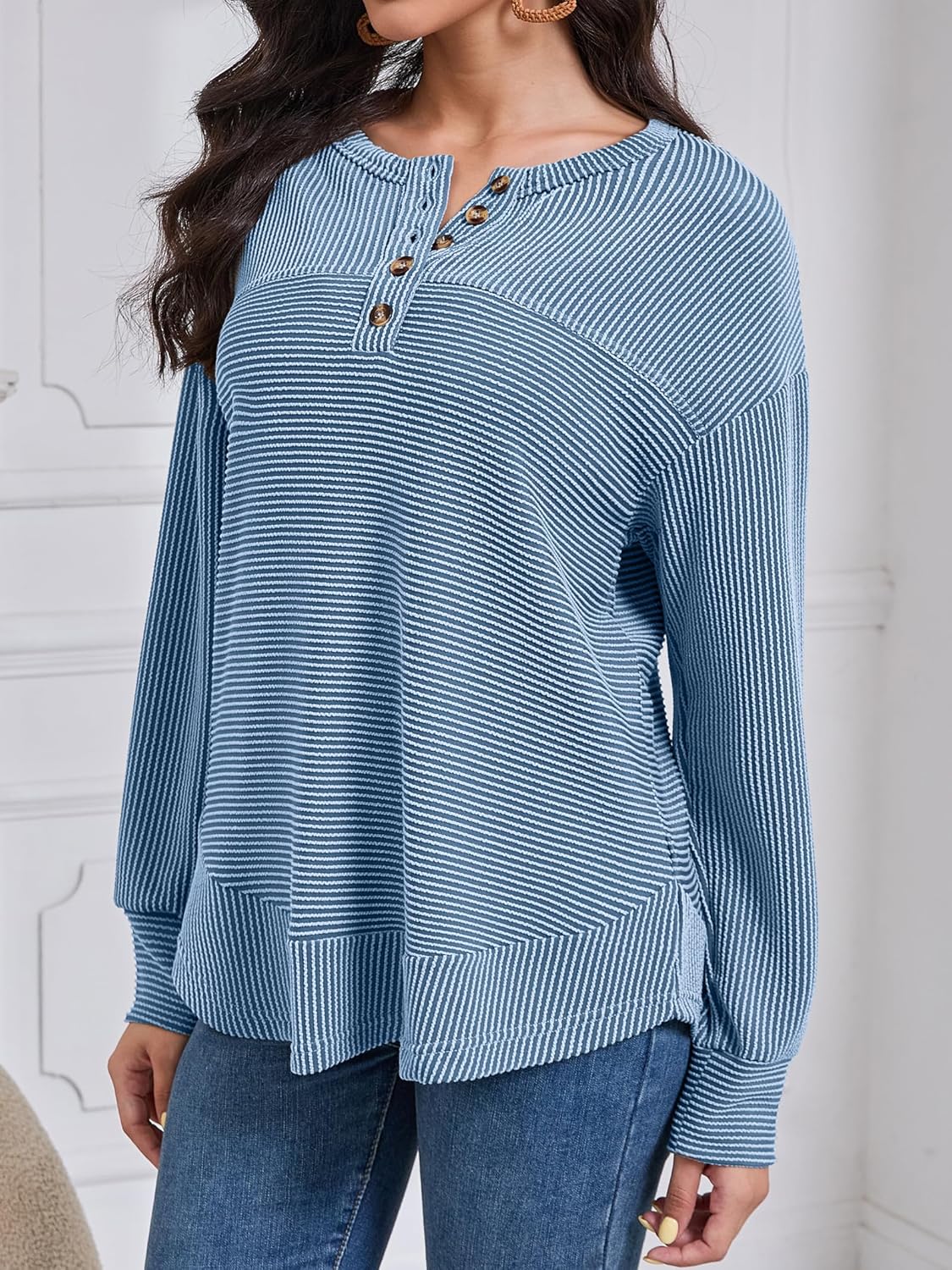 Henley Shirts for Women Long Sleeve Waffle Knit Tops - Fall Fashion Must Haves Tunic Style Blouse & Casual Shirt - Image 4
