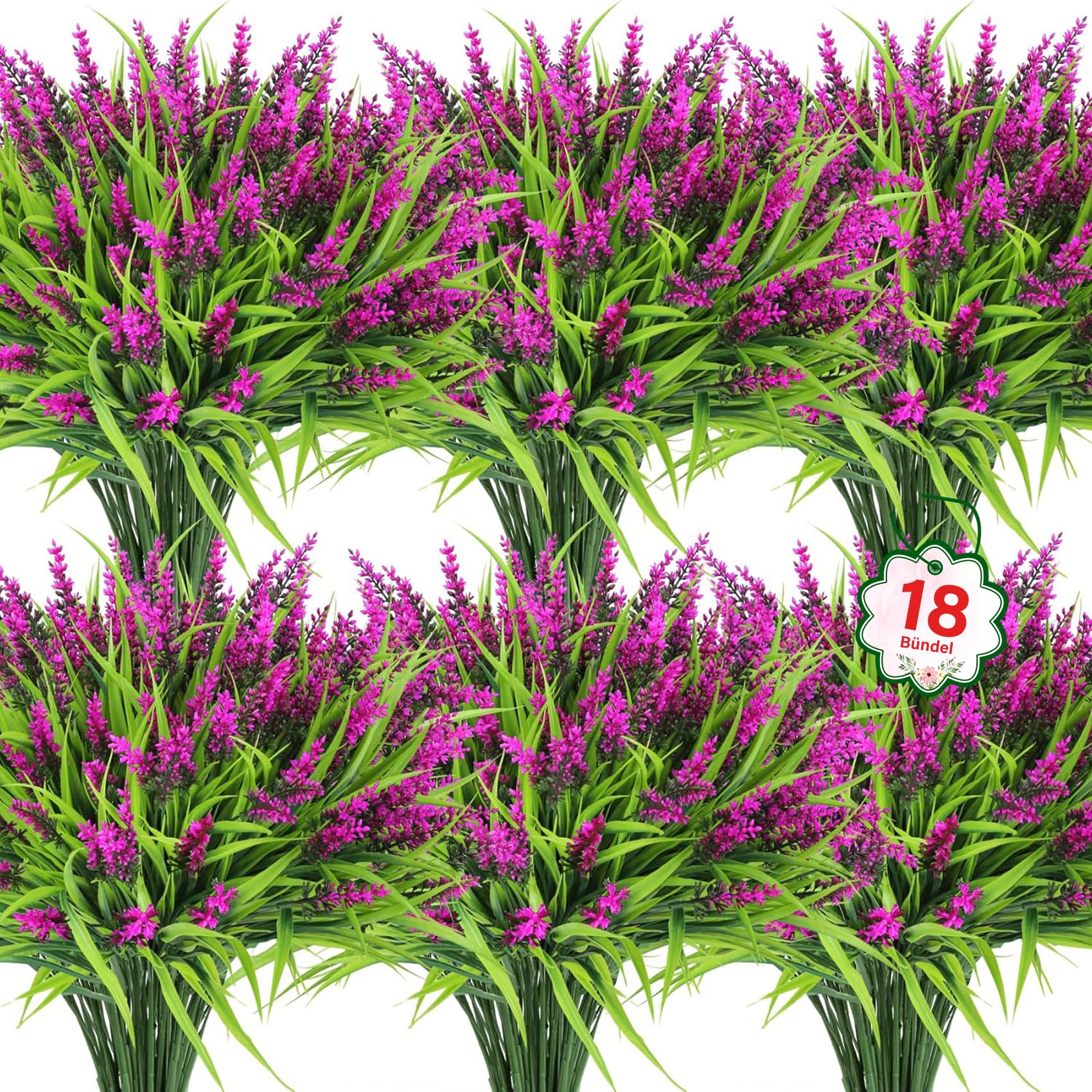 BlueCloudy 18 Bündel Künstliche Blumen Wie Echt, Lavendel Künstliche Balkonpflanzen Künstlich Kunstpflanze Outdoor Wetterfest Plastikblumen Pflanzen Kunstblumen für Draußen Balkon Garten Deko