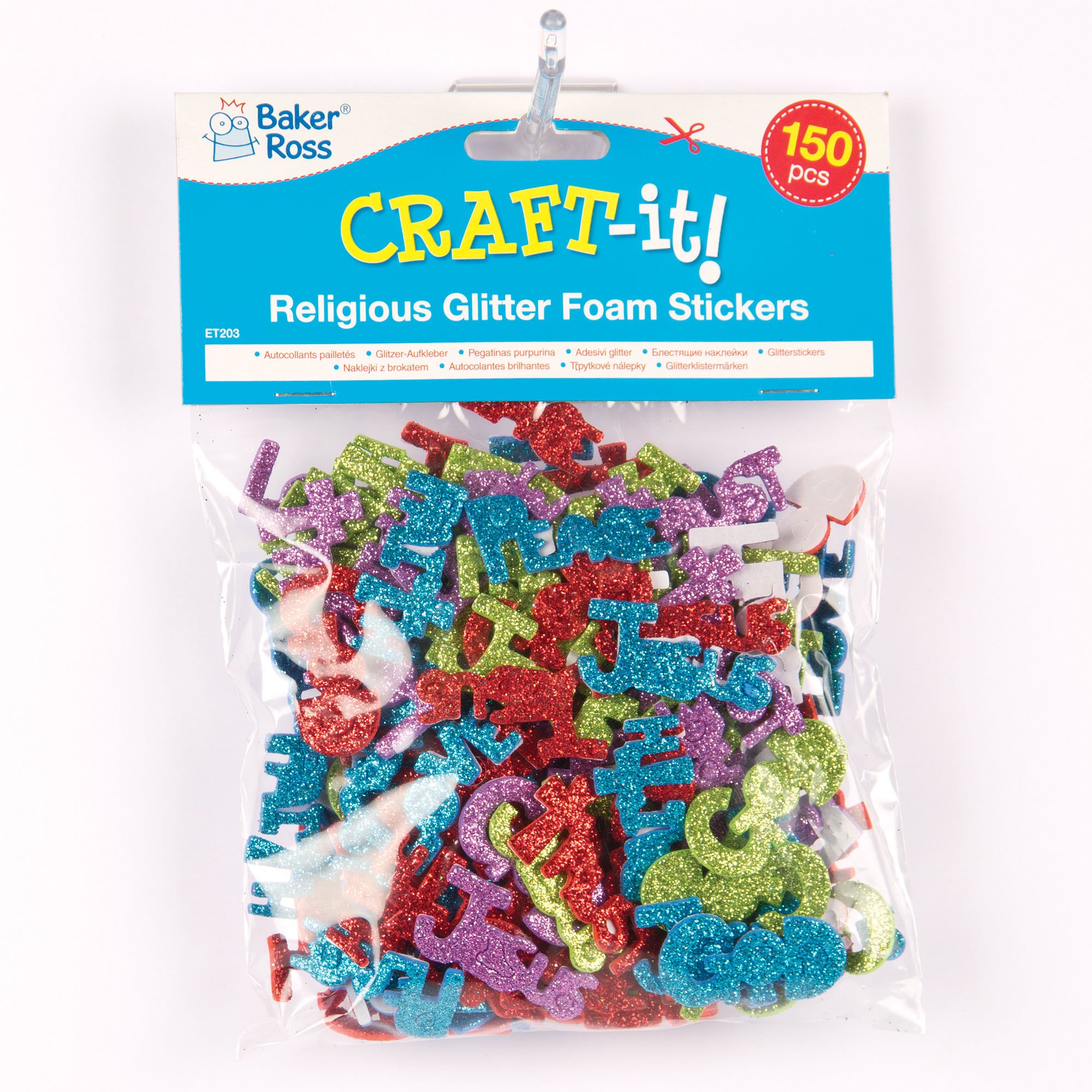 Baker Ross Adesivi Glitterati in Gommapiuma con Fuochi d'Artificio (confezione da 120) - attività e progetti per bambini , cartoline, regalini e decorazioni, colori assortiti