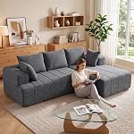 HOMCOM 101" Modular Sectional Sofa with Chaise, Chenille Boneless Cloud Sofa Bed, 3 Seater L-Shaped Couch with Spring Cushion, Wide and Deep Seat, Wide Arms, No Assembly, Grey