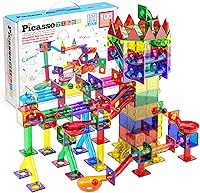 PicassoTiles PTG100 100pc Magnetic Marble Run Race Track Set - STEM Toy with Funnels, Slopes & Balls for Kids Ages 3+ Focus & Problem Solving