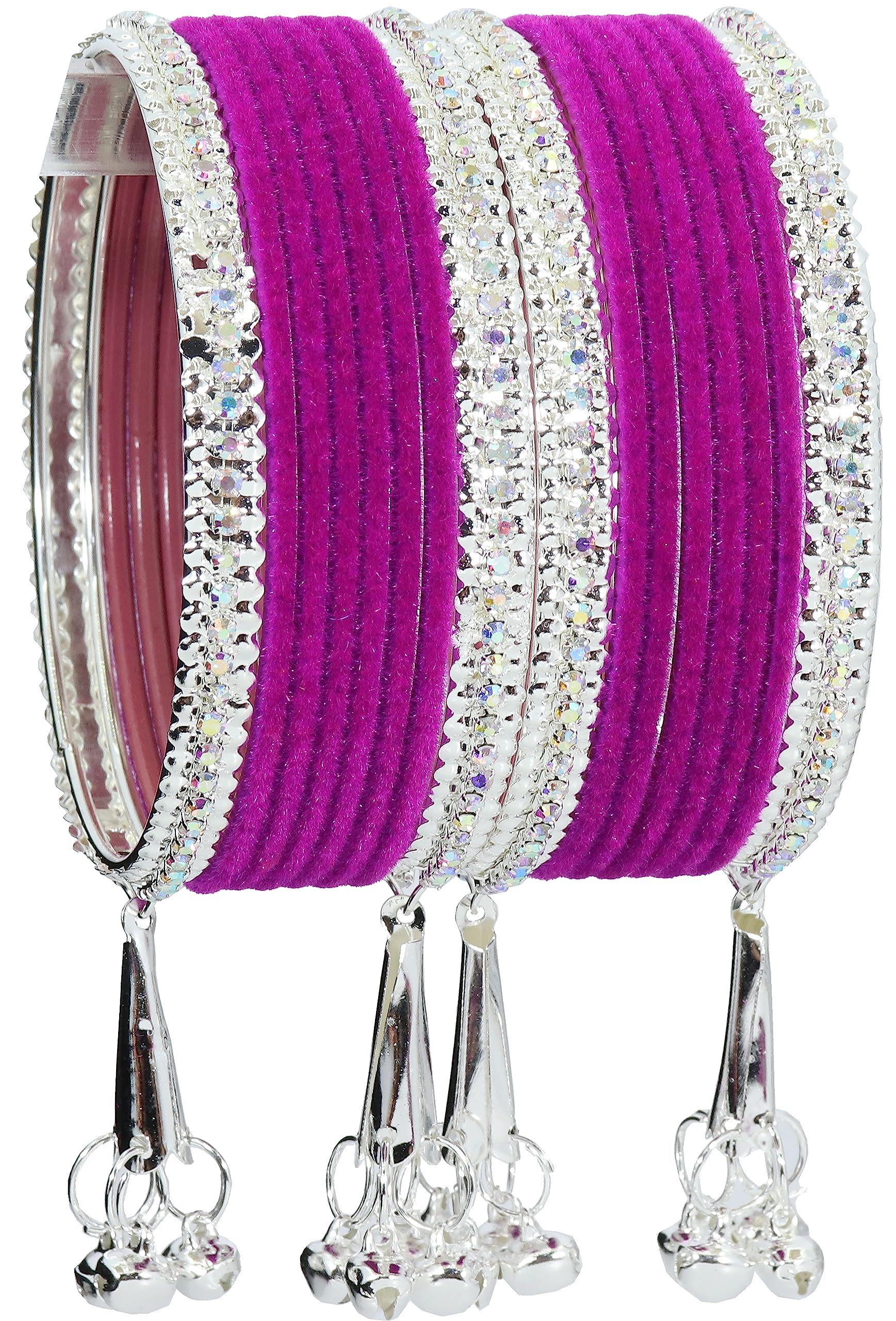 NMII Metal with Zircon Gemstone and Velvet Studded Bells Latkan Bangles Set For Girls and Women I Latkan Bangles, Premiu