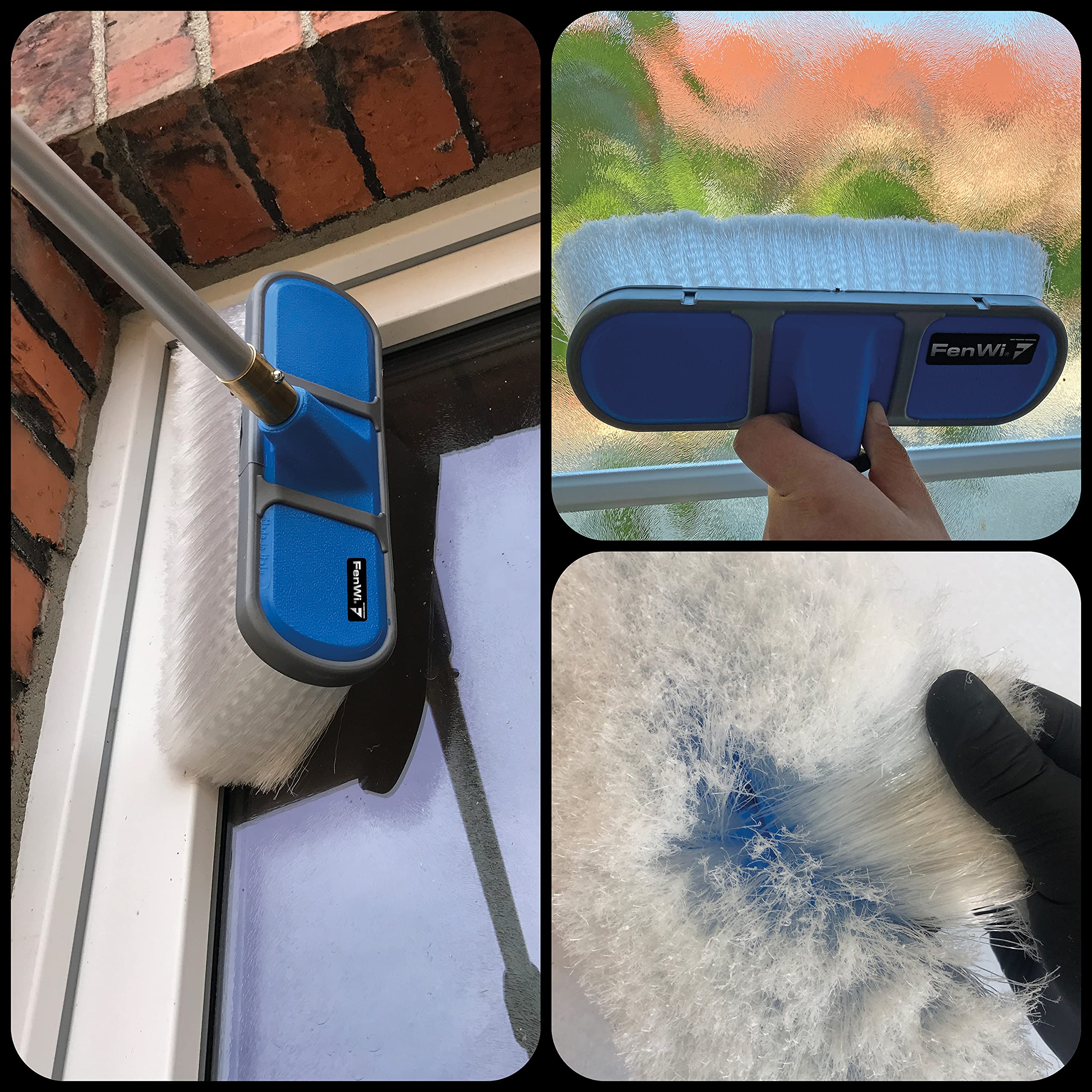 FenWi Waschbürste blau mit weißen Schonborsten/Glasbürste für Glasflächen und Photovoltaik/Solarbürste als Zubehör zur Teleskopstange
