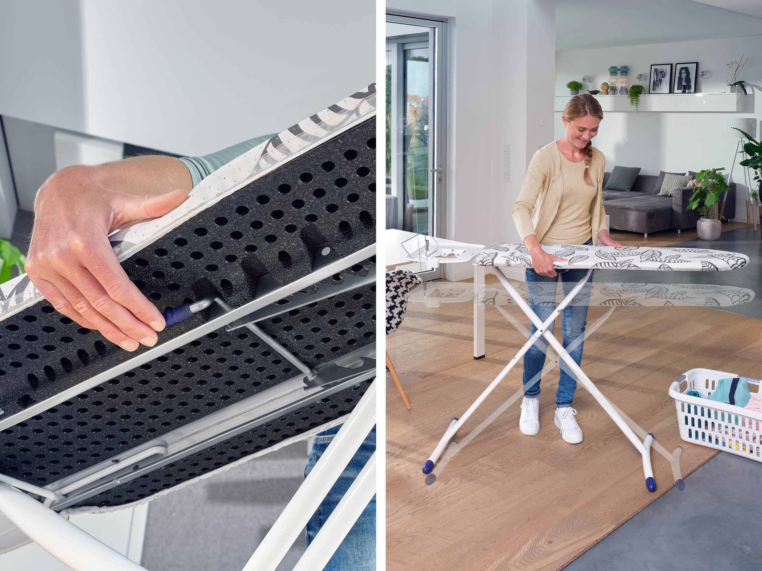 Leifheit Bügelbrett AirBoard Express L MAXX Solid, geeignet für Dampfstationen, extragroßer Bügeltisch mit Baumwoll-Spezialbezug für bessere Dampfverteilung, Dampfbügelbrett, ultraleichte Bügelfläche