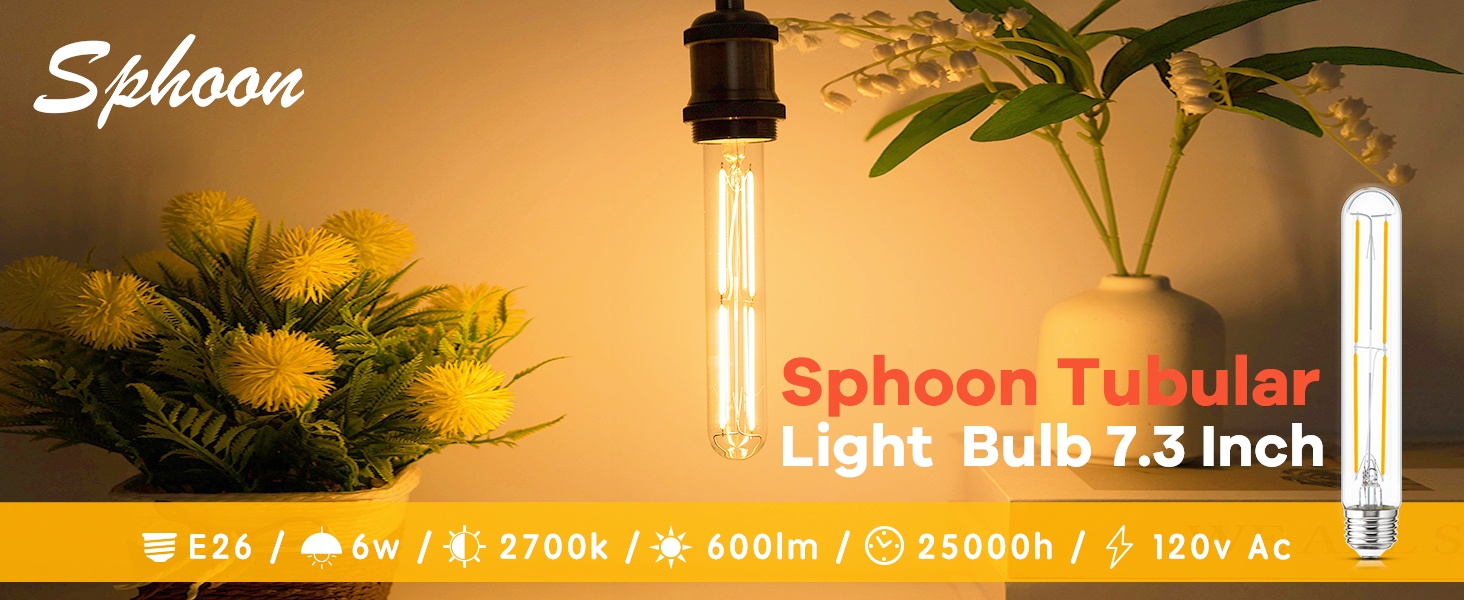 Image of Tubular Light Bulb 7.3 Inch Dimmable T10 LED Bulb E26 6W 60 Watts Edison Bulbs 2700K Solf White,185mm Long for Wall Sconces, Pendant, Livingroom, 4-Pack