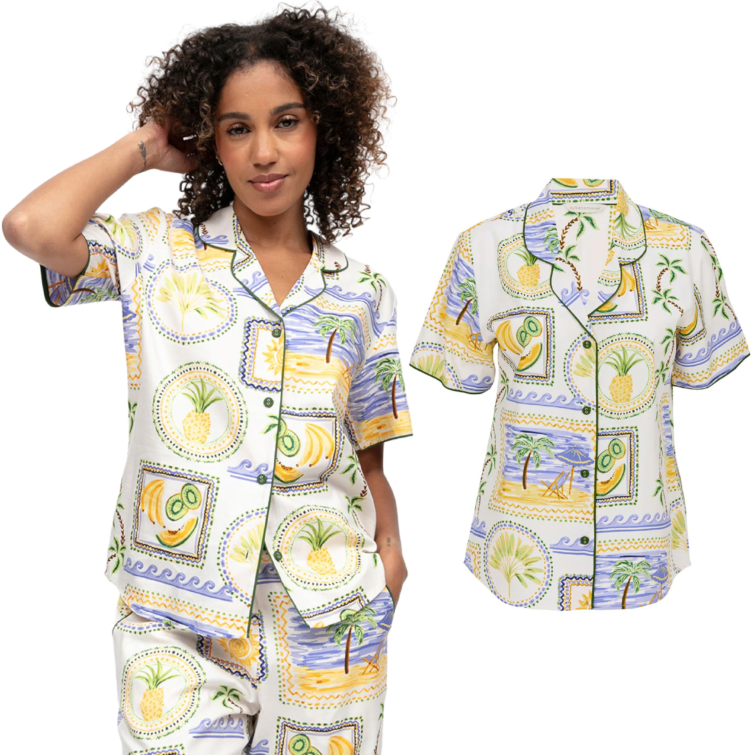 Cyberjammies Cora Womens Postcard Print Pyjama Top | Cotton Modal Ladies Pyjamas | Lightweight PJs Lounge Wear