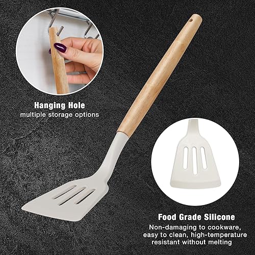 Miniatura 4 de Juego de utensilios de cocina de 19 piezas, 11 piezas de utensilios de cocina de silicona, juego de 6 cuchillos blancos afilados de acero inoxidable