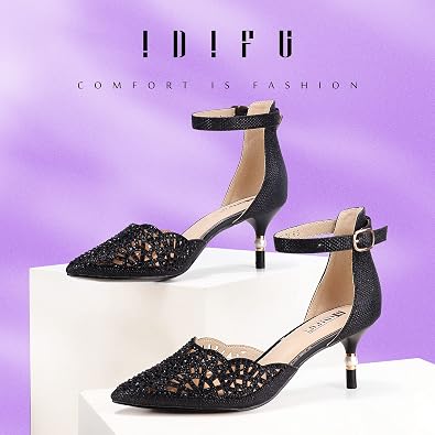 IDIFU Women's IN2 Candice Wedding Rhinestones Sequins Low Kitten Heels Pumps Dress Evening Shoes for Women Bridal Bride