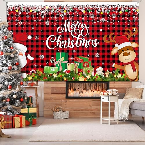 Miniatura 4 de Telón de fondo de Navidad con motivo de Papá Noel y reno, decoración de fondo para fiesta de Navidad, fiestas, cabina de fotos, accesorio para