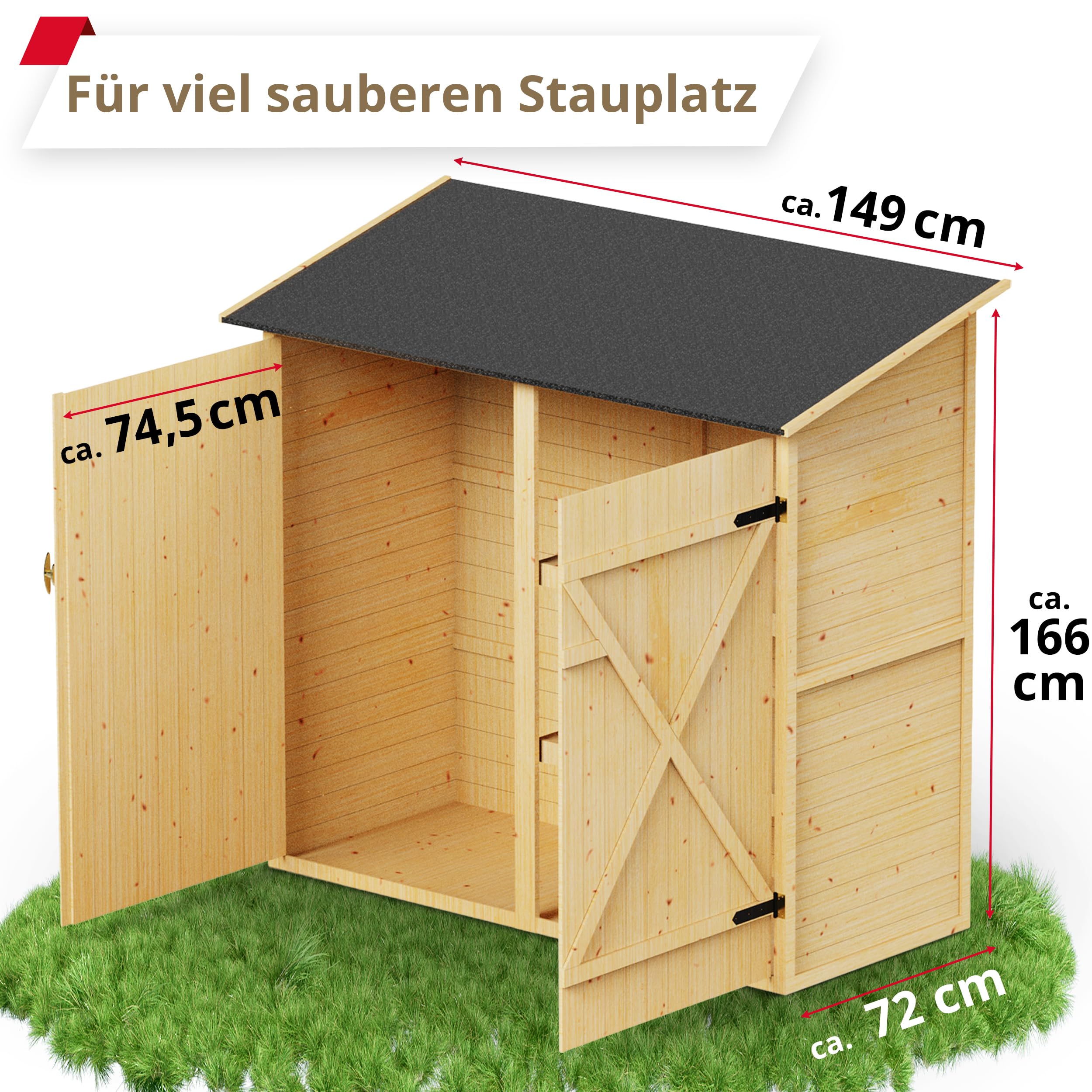 Schroth Home PALgarden Gerätehaus – geräumiger Geräteschuppen – Werkzeugschuppen aus Holz – 150 x 70 x 166cm (PALgarden)
