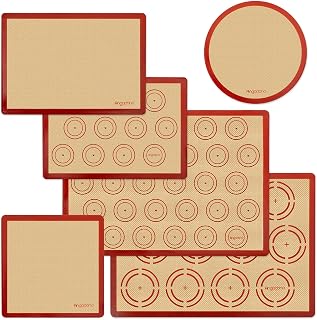 Angadona Silicone Baking Mats Set of 6 - Non-Stick Food-Grade Reusable Oven Liners for Cookies Macarons Cakes Half Quarter Round Square