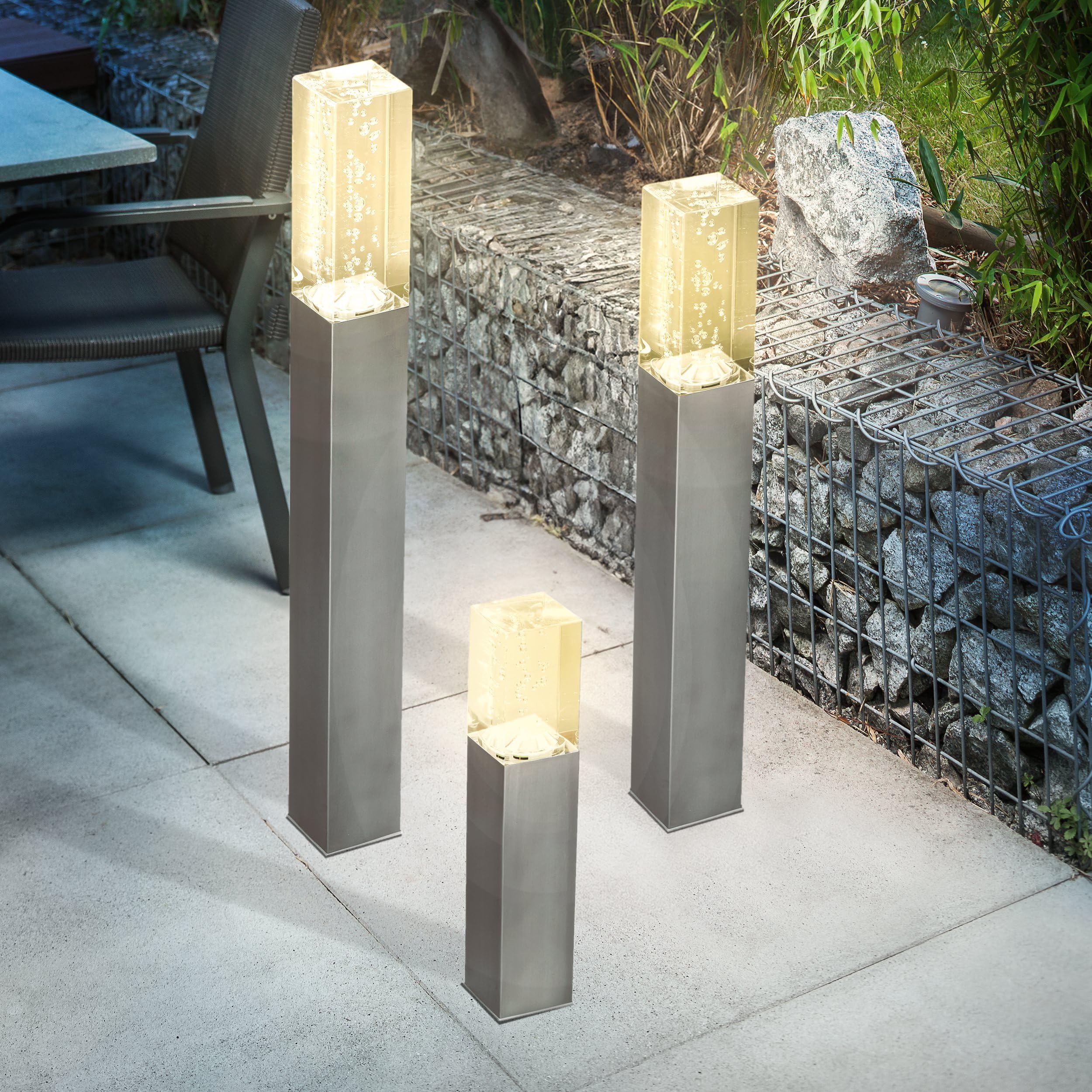 Esotec Solar Standleuchtenset Bubble Tower, 3er-Set 30cm 50cm 63cm, Acrylblock mit Luftblasen, Akku, LED Gartenleuchte, Außenleuchte, Wegeleuchte Garten, Stehleuchte, Erdspieß, metall, außen, 102557
