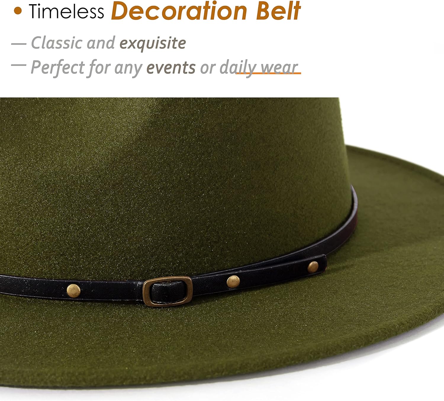 Lisianthus Women Belt Buckle Fedora Hat Olive-green