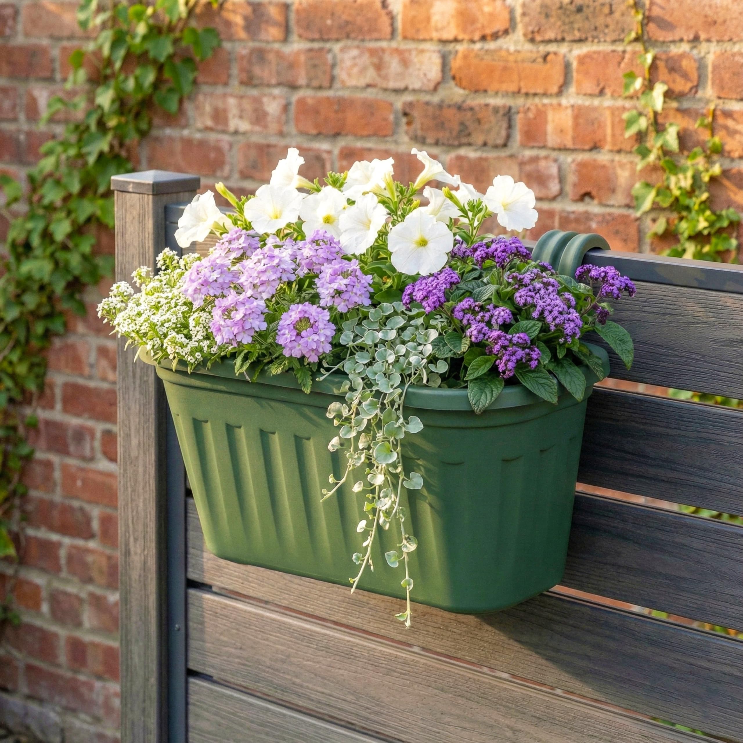 Geezy Over Fence Hanging Planter Weather Resistant Balcony Rail Pot With Drainage