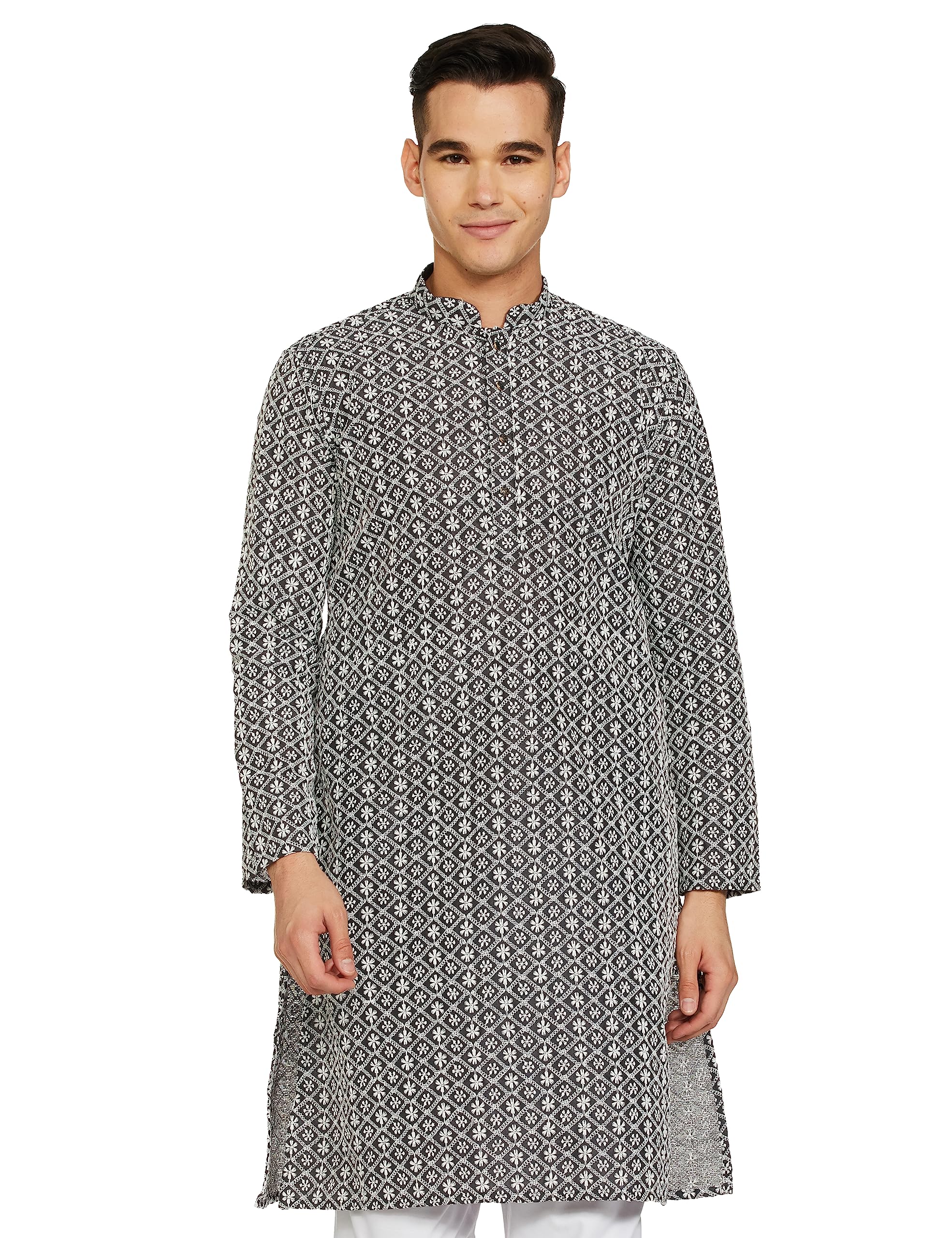Be Active Regular Men's Pure Cotton Lucknowi Kurta Pyjama Set, Grey, 2Xl (Rfsk0013-Kr Xx-Large)