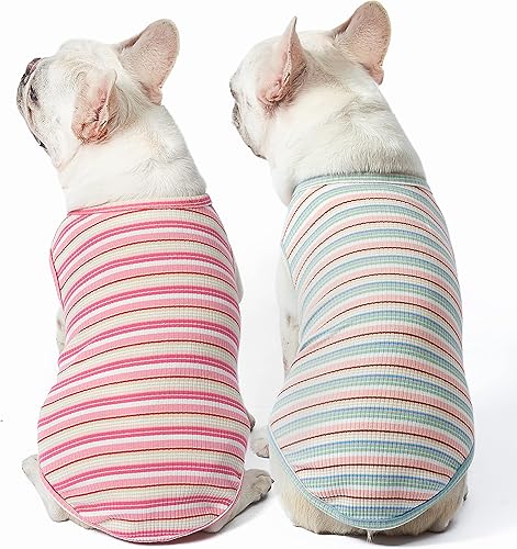 Miniatura 1 de Camisas para perros, chaleco de algodón a rayas, ropa elástica sin mangas para perros pequeños, paquete de 2 camisetas suaves y transpirables para