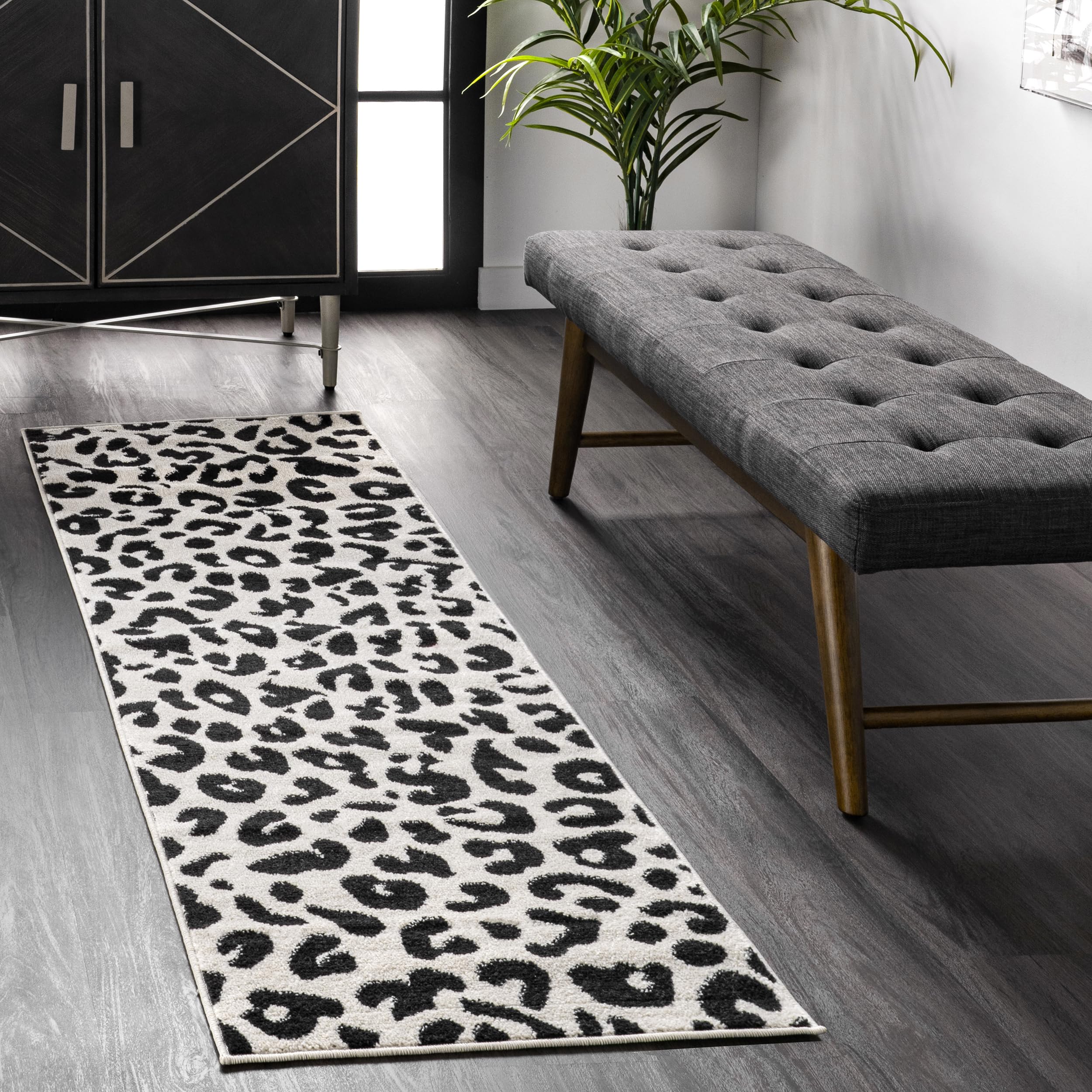nuLOOMAnnette Modern Leopard Print Runner Rug, 2' x 6', Dark Grey
