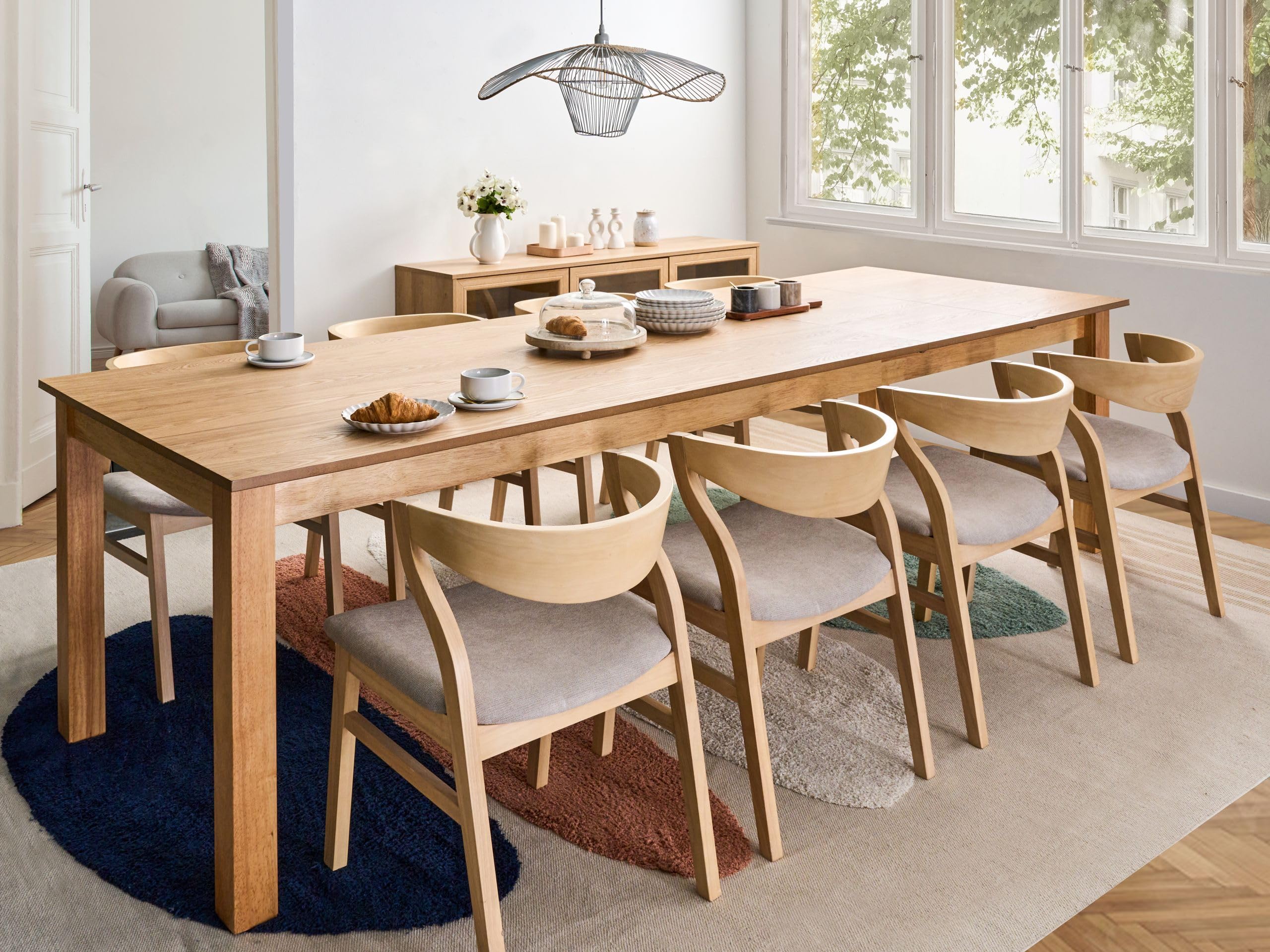 Beliani Table de Salle à Manger Extensible Placage en Frêne Rectangulaire 180/280 x 100 cm Pieds en Bois Massif Finition Naturelle Marron Clair Madura