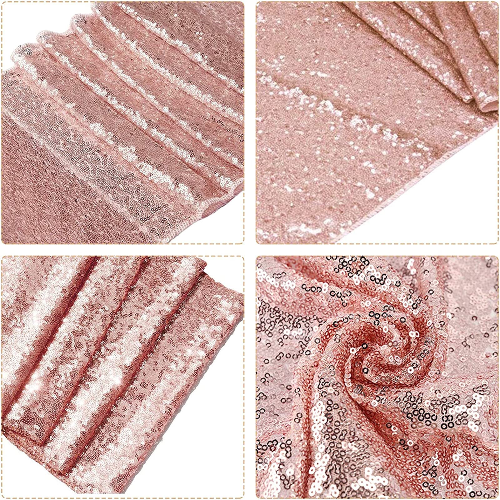 Runner Da Tavola Con Paillettes PartyDelight | 12x60 Cm, Oro Rosato, Per Matrimoni, Feste, Natale E Baby Shower | Coperto Di Paillettes 3mm