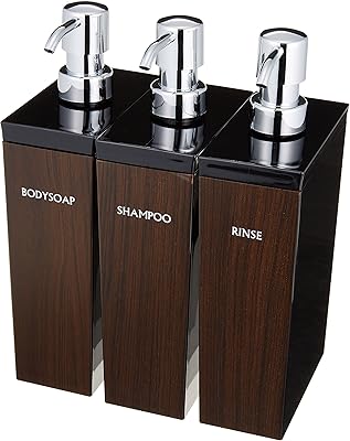 Amazon Co Jp Woody ウッディ ディスペンサー詰め替えボトル3本セット シャンプー リンス ボディソープ 長角型 700ml 黒 ウォルナット ホーム キッチン