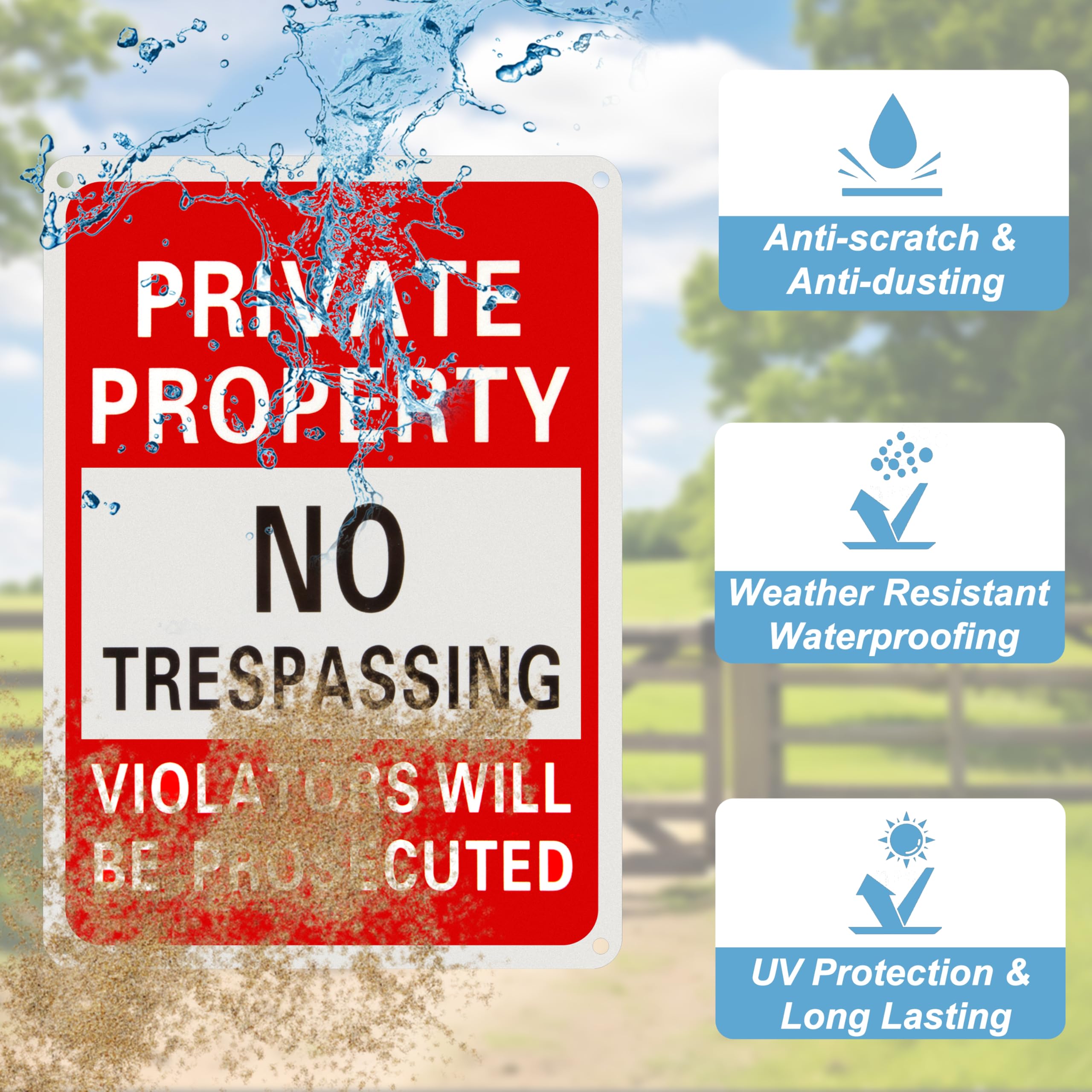 Paquete de 20 letreros de propiedad privada con texto en inglés "No Trespassing No Trespassing", 25.4 x 17.8 cm, a prueba de óxido, con tinta UV, señales de advertencia resistentes a la intemperie y