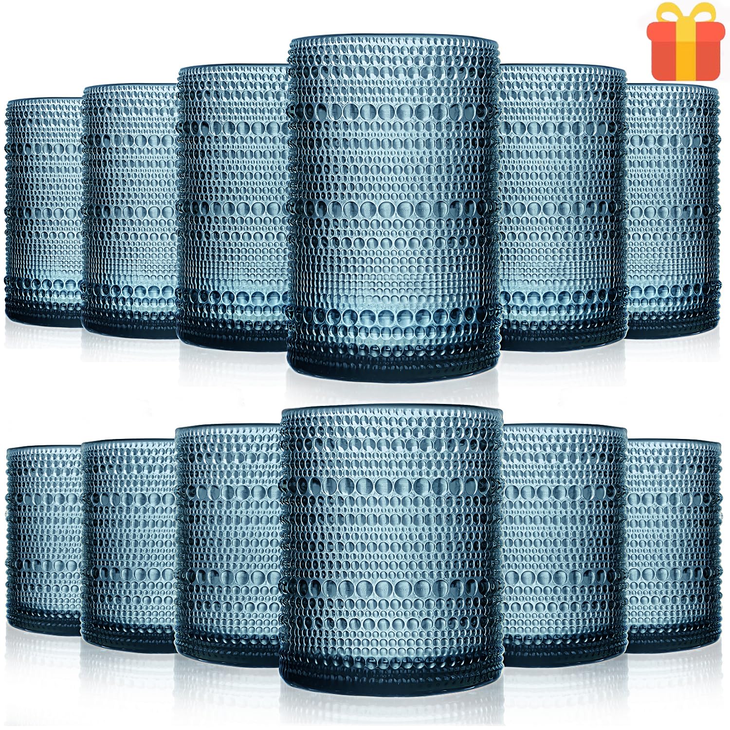 Amazon.com | megarte Vintage Glassware Drinking Glasses Set Of 12, Blue  14Oz & 11Oz Hobnail Glass Cups Classic Bubble Texture Old Fashioned  Glassware For Beer, Cocktails, Whiskey & Juice Drinks, Dishwasher Safe: