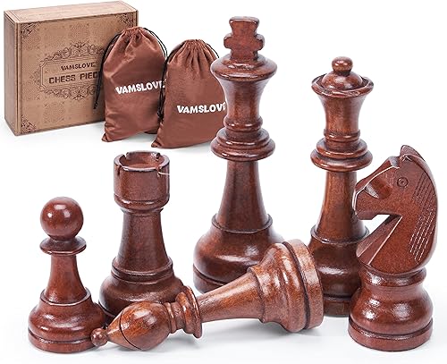 Vamslove Piezas de ajedrez de madera grandes de 4.5 pulgadas, juego de 32 ajedrez de madera Staunton de lujo para tablero de ajedrez (solo piezas de