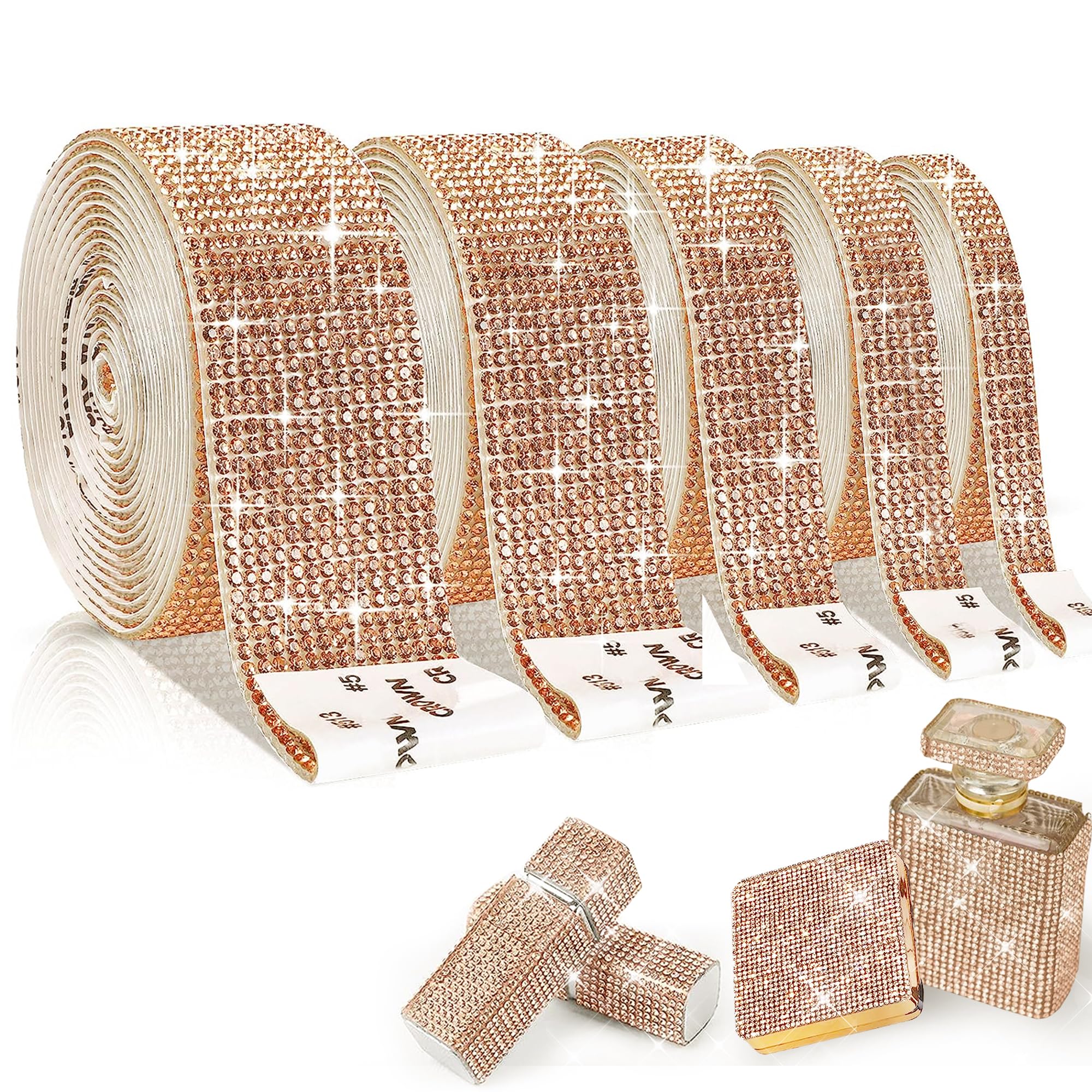 Rhinestone Tape Self-Adhesive Strips - 5 Rolls Bling Diamond Ribbons In Gold For DIY Decorations