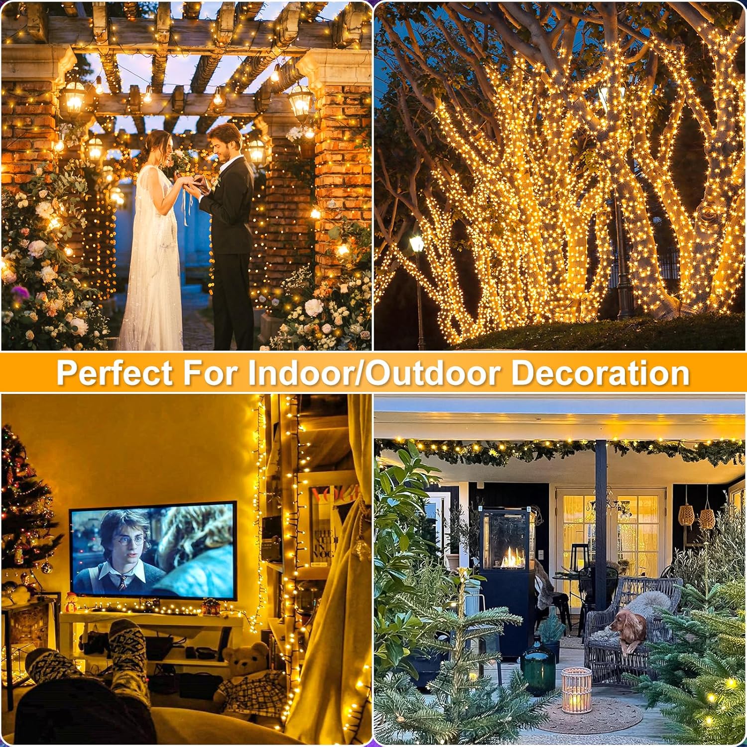 2 Pack Christmas Lights Outdoor, Total 200FT 600LED String Lights for Outside Waterproof with 8 Modes, Warm White Fairy Twinkle Lights Green Wire for Indoor Room Patio Garden Party Holiday Decorations