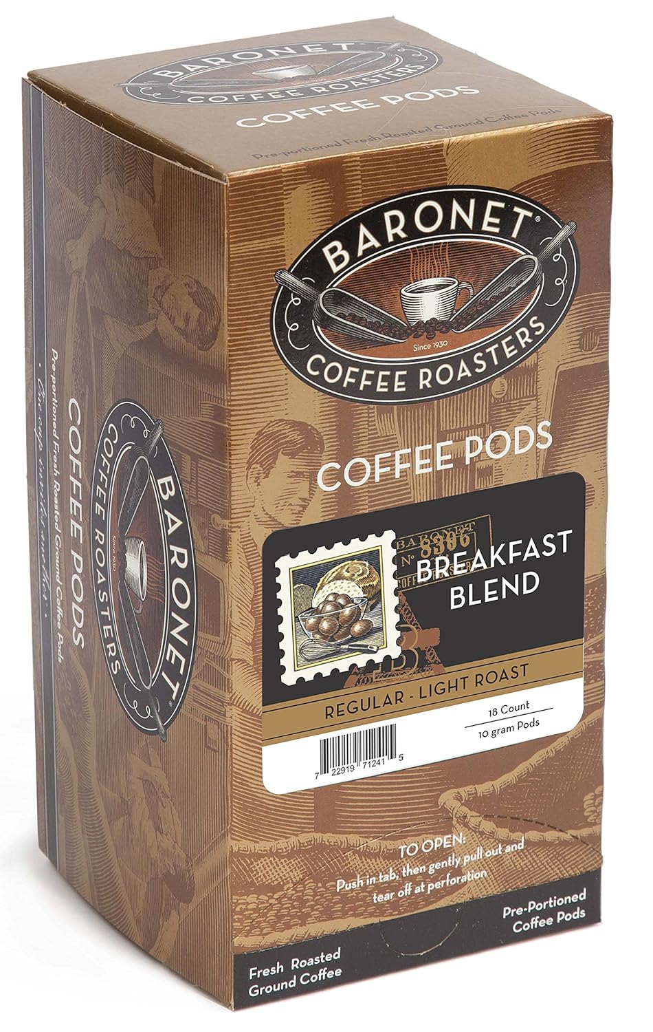 Baronet Coffee Pods [Breakfast Blend-54 Pods] Single Cup Use, Like Senseo [3 Boxes of 18 Single Serve 10 Gram] Regular Strength, Light Roast [Breakfast Blend]