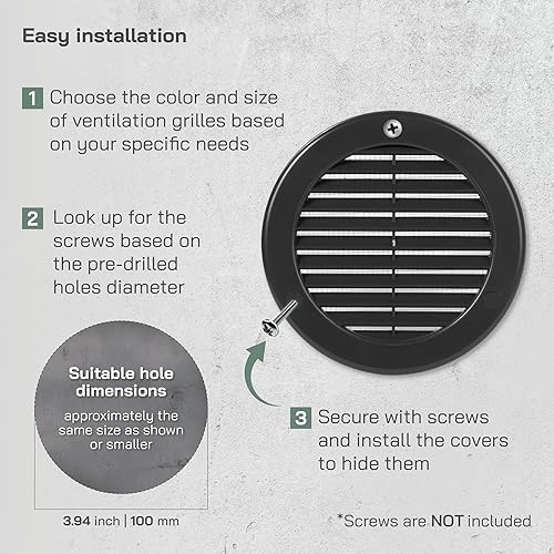 Miniatura 4 de Vent Systems 4 pulgadas (dimensiones de apertura) - Paquete de 5 - Cubierta de ventilación de alero negra - Rejilla de ventilación de aire redonda