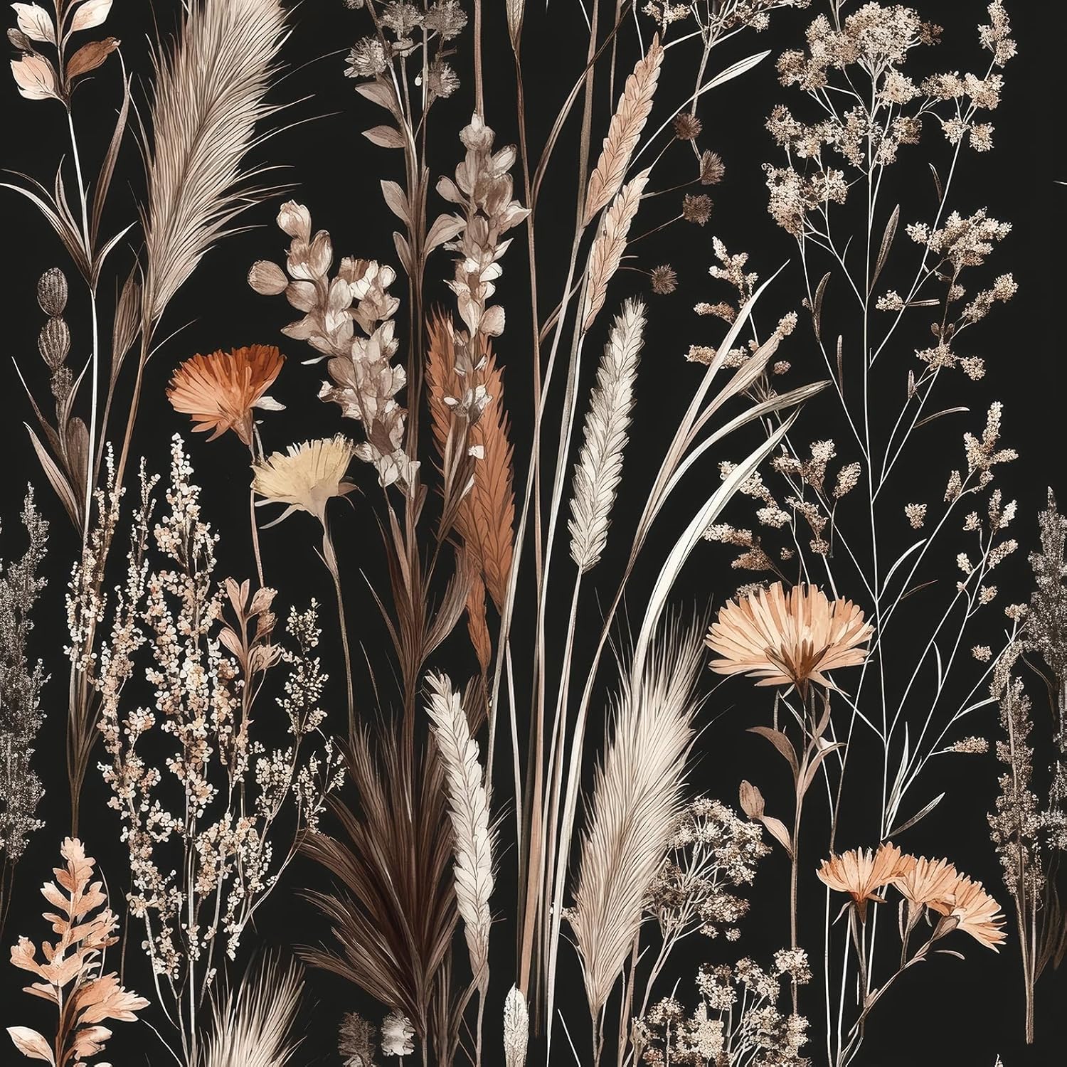 17.5x393 Dark Moody Botanical Nature Peel and Stick Wallpaper Vintage Dark Floral Wallpaper Bedroom Rustic Cottage Core Farmhouse Black Botanical Contact Paper Self Adhesive Renter Friendly