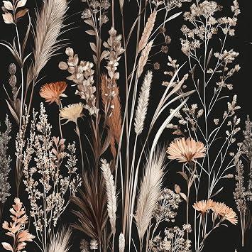 Dark Brown Floral Wallpaper Peel and Stick Dark Botanical Wallpaper Prepasted Neutral Boho Pampas Grass Wildflower Removable Black Moody Vintage Floral Contact Paper Decorative Vinyl 17.5x80 HelloWall