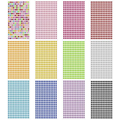 Sularpek 3120 Pcs Face Gems - 12 Sheets Self-Adhesive Rhinestone Stickers, 12 Colors Acrylic Crystal Gems for Nails, Face, Festivals, Makeup, DIY Craft Decorations