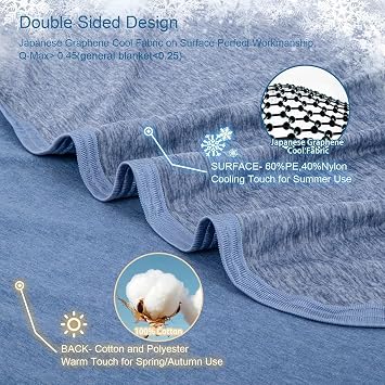 Cooling Blanket for Night Sweats, Summer Ice Cold Blanket for Hot Sleepers Q-Max > 0.45 Thin Soft Breathable Lightweight Cool Blankets for Bed Sofa Camping Travel, Double XL Size, Blue,152 x 228 CM