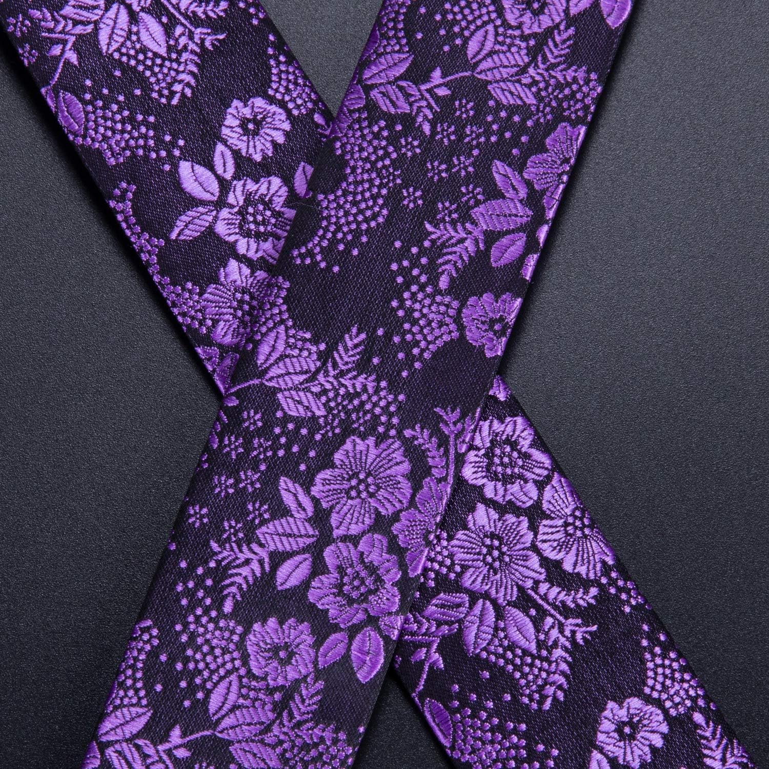 Hi-Tie Men's Suspenders and Tie Set Silk Adjustable Elastic Y Braces with Strong 6 Clips Pocket Square Set - Image 5