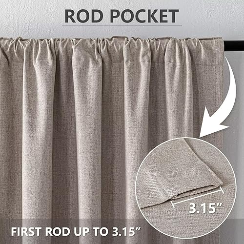 Miniatura 3 de Cortinas 100% opacas de 108 pulgadas de largo, 2 paneles de lino sintético, cortinas largas para dormitorio, sala de estar, cortina de