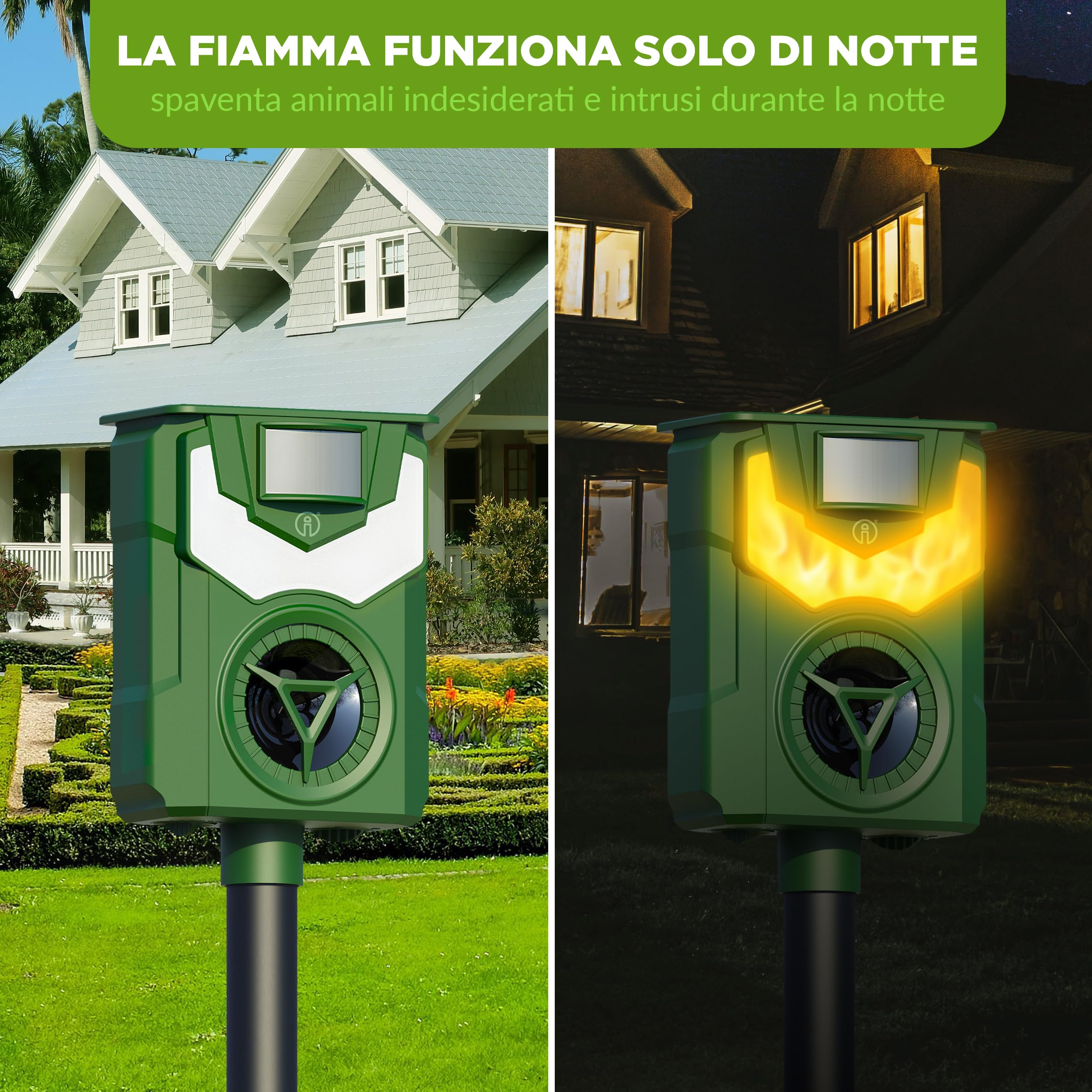 ISOTRONIC Repellente solare per animali selvatici: procioni, cervi, volpi e cinghiali – Repellente a frequenza + luce a fiamma – Efficace deterrente per animali (3 pezzi)