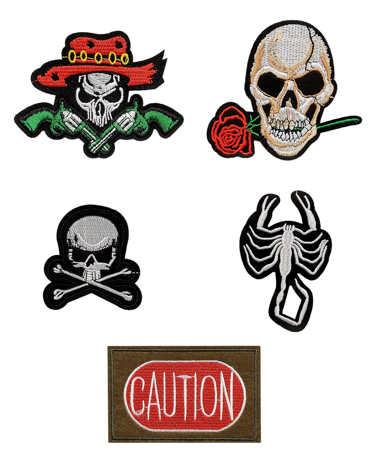 CometCloud® Assorted Funky Iron on Embroidered Patches for Clothing (Skull Set of 5 Small