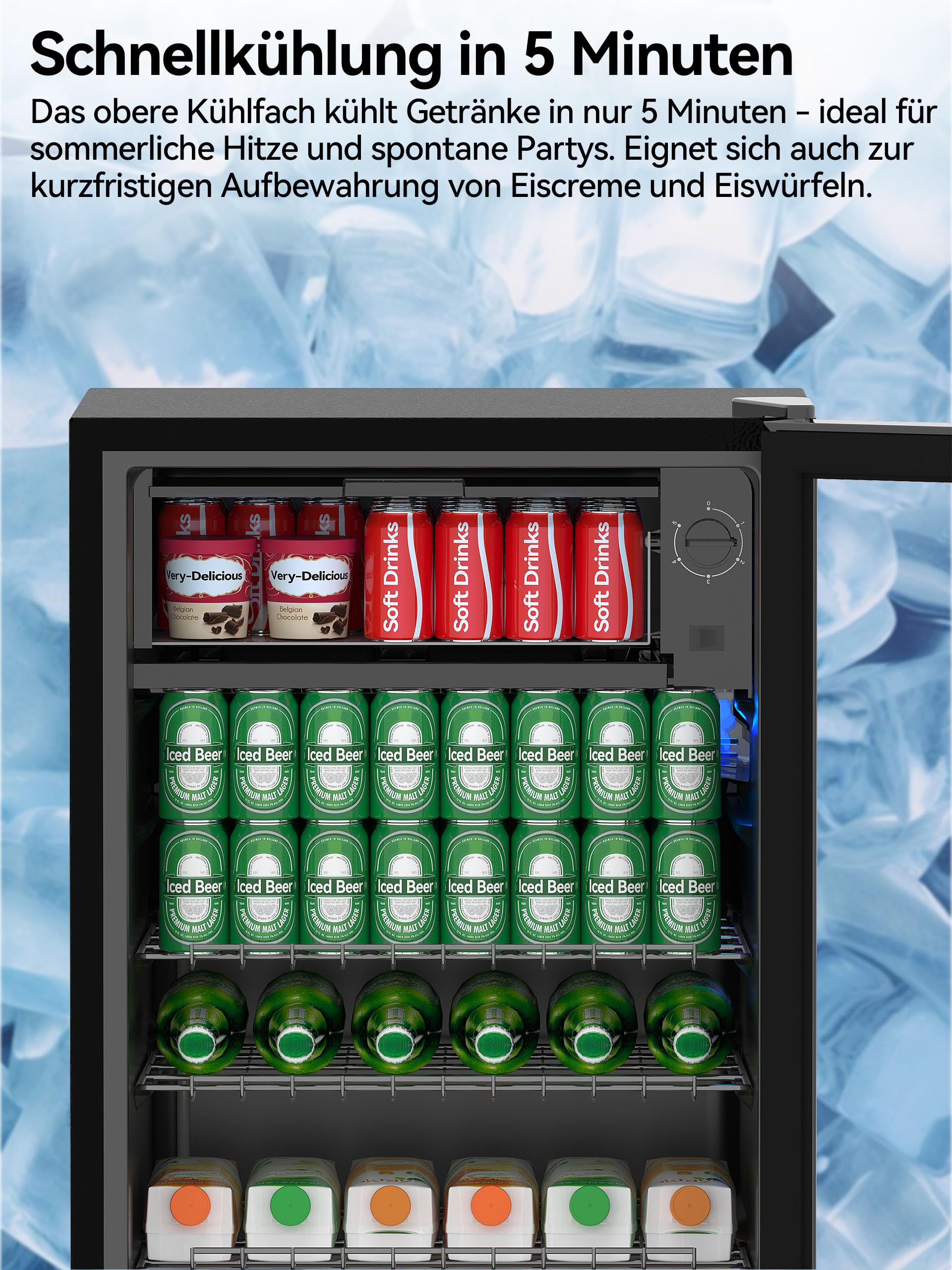 Devoko Getränkekühlschrank 93L Minikühlschrank mit Glast RGB LED Lichtern verstellbare Einlegeböden Minibar Schwarz