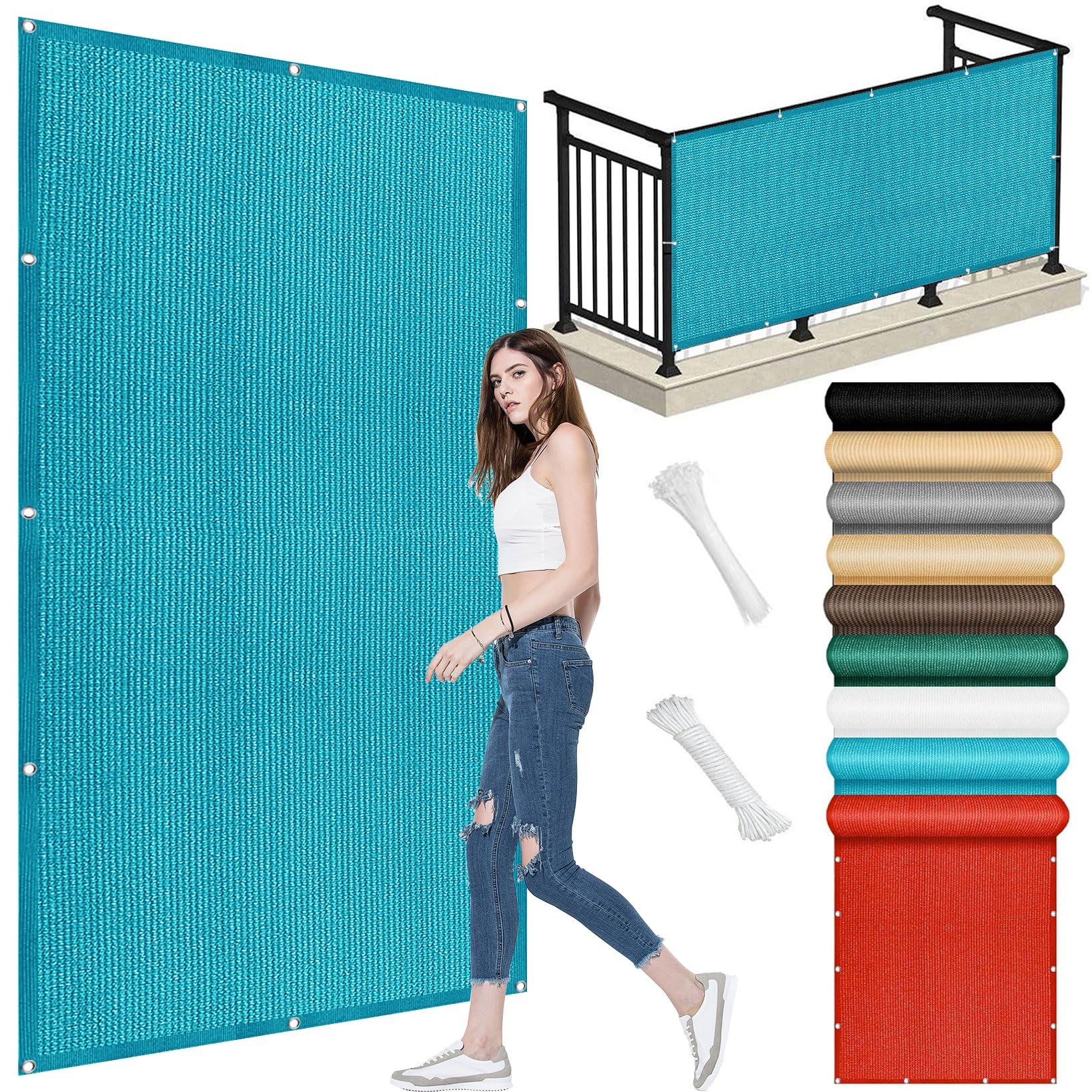 Tissu d'ombrage 300 x 750 cm bleu ciel avec filet d'ombrage jardin pour patio et terrasse