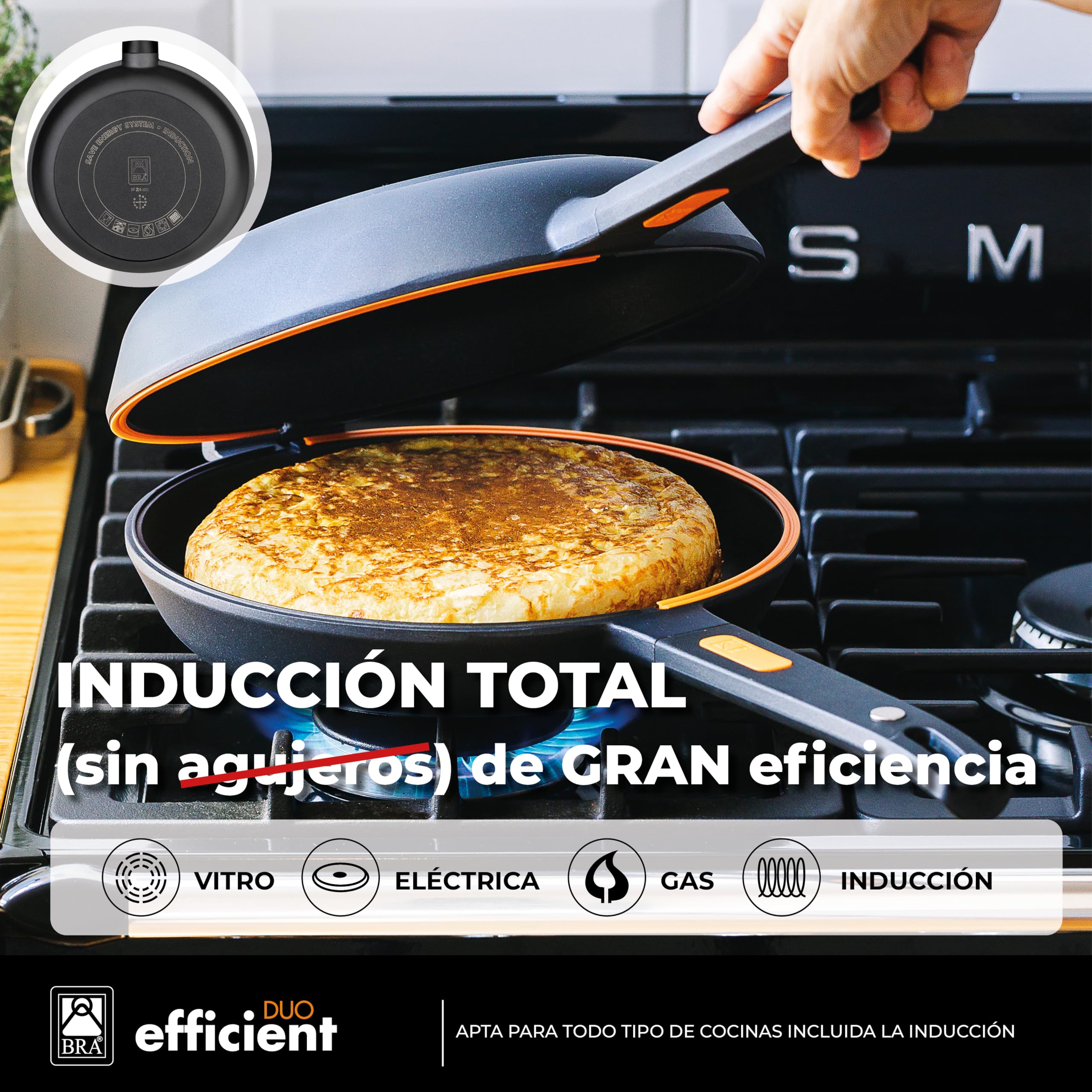 BRA Efficient Duo | Sartén Doble para Tortilla de Patatas, 26 cm de Diámetro, Aluminio Fundido, Triple Capa Antiadherente, 100% sin PFOA, Para todo Tipo de Cocinas
