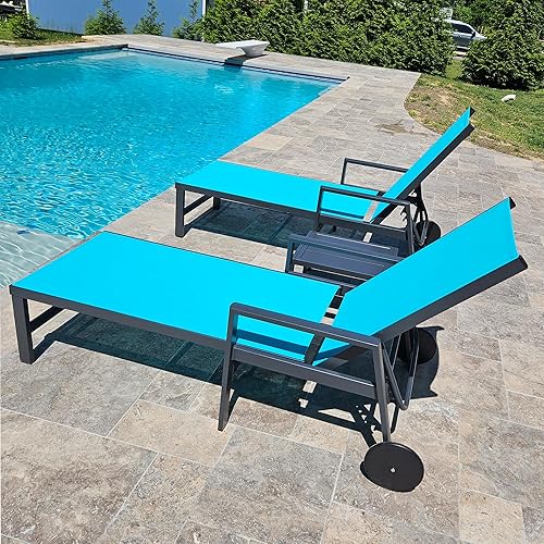 Miniatura 7 de PURPLE LEAF Sillón reclinable de aluminio para exteriores, 2 piezas, con ruedas y reposabrazos, para piscina, patio, playa, color azul turquesa