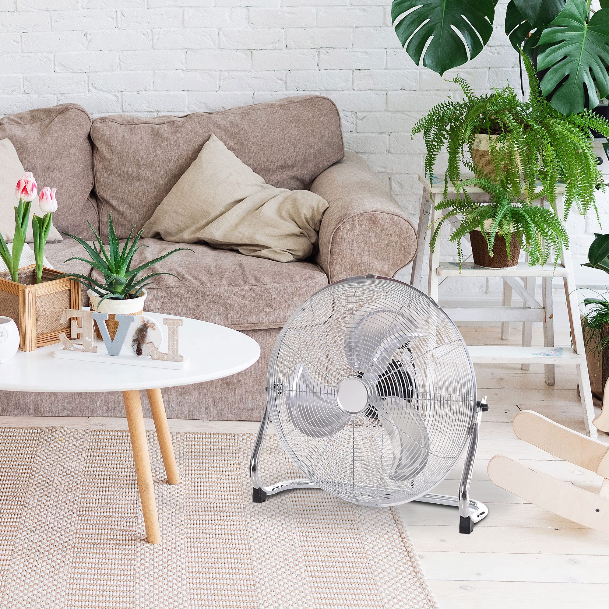 HOMCOM Ventilateur de Sol Ø51 cm Ventilateur Industriel sur pied 100 W avec 3 vitesses et inclinaison réglable à 120° en Métal pour chambre bureau Argenté