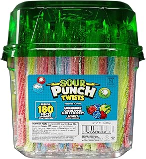 Sour Punch Twists, Sour Candy - Caramelo masticable envuelto individualmente de 6 pulgadas, 4 sabores frutales surtidos