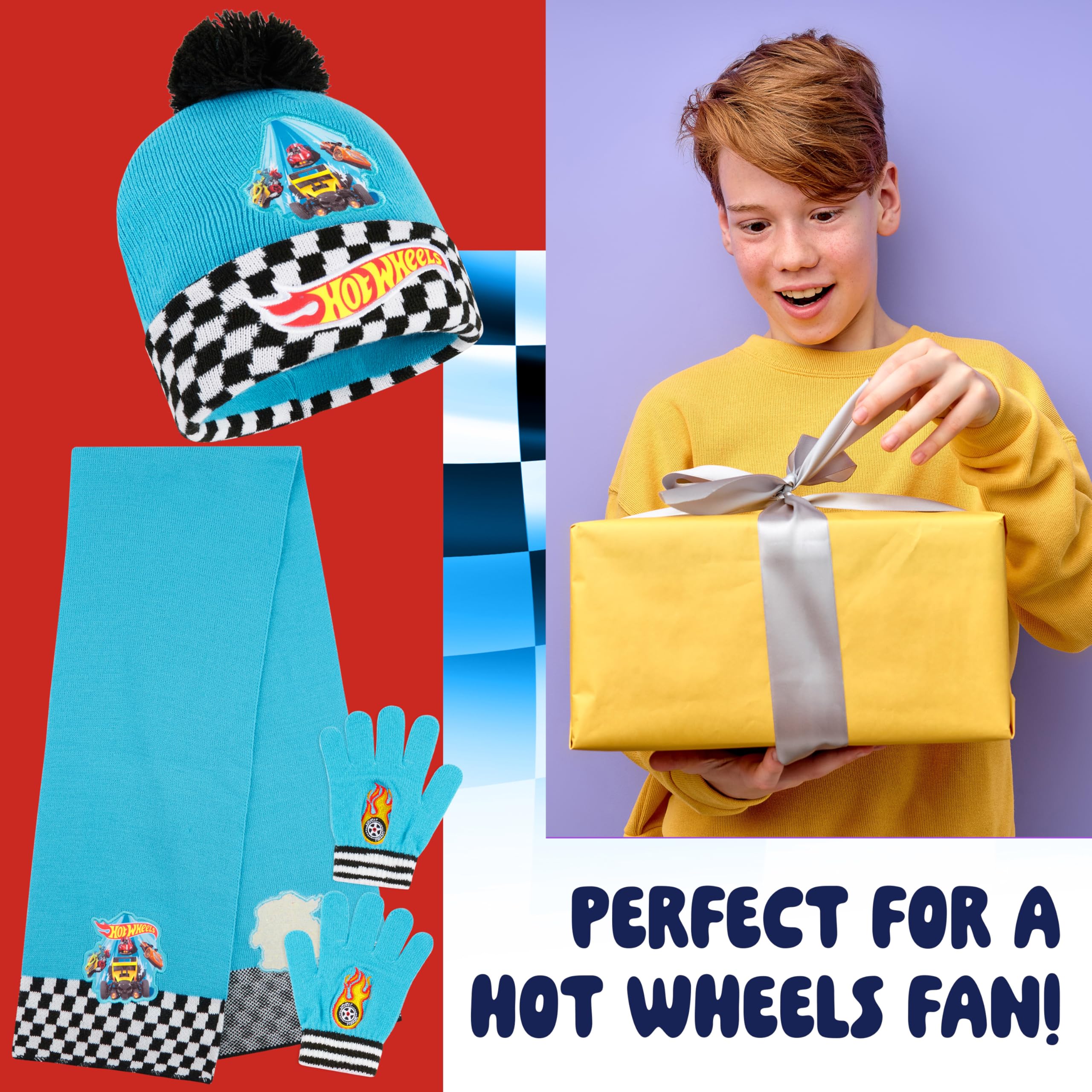 Hot Wheels Set de Invierno 3 Piezas Gorro Pompón Bufanda Guantes para Niños