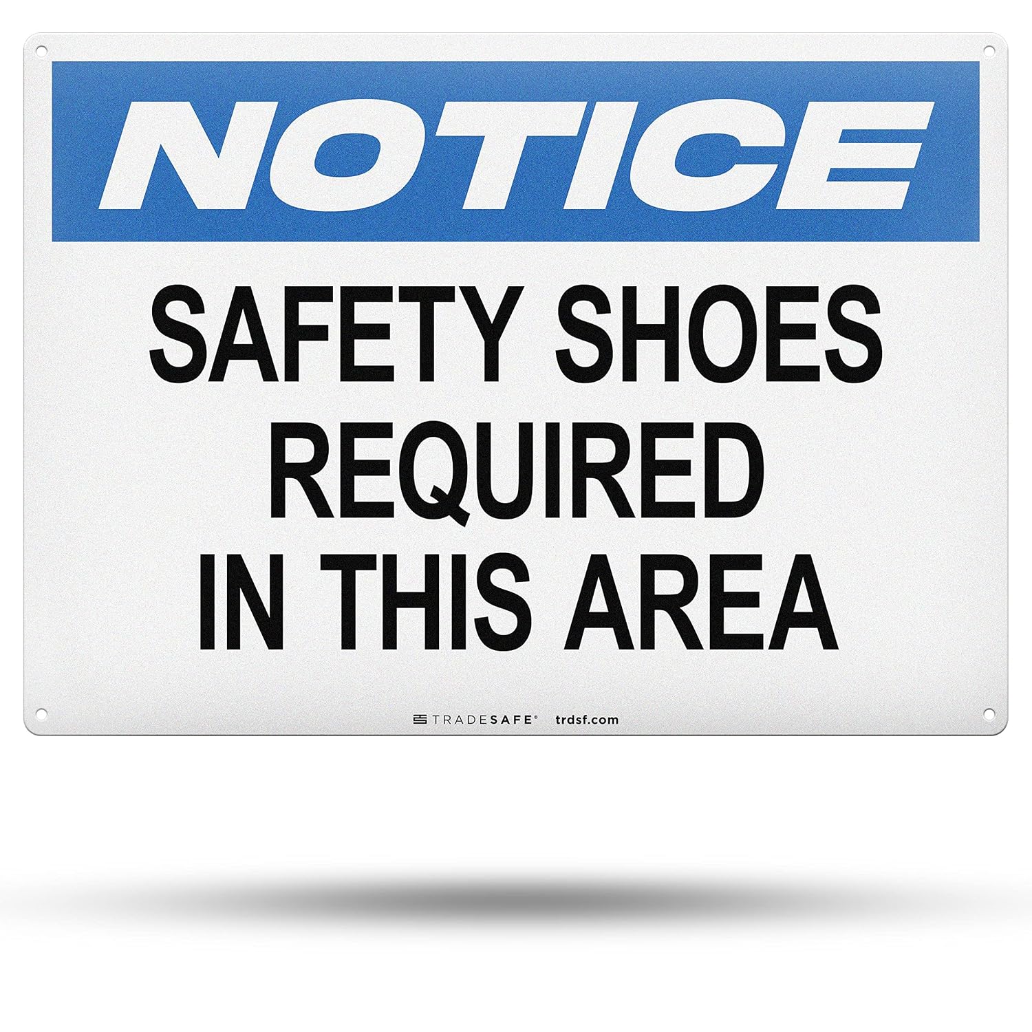TRADESAFE Safety Shoes Required PPE Sign - Wall Sign, Quick Install Aluminum Safety Sign, Light Reflective, UV-Resistant, Waterproof, 14” X 10” Caution Signs for Business